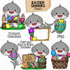 Easter Sharks Clip Art - Grey Shark Clipart - Baby Shark - Commercial Use PNG Sublimation