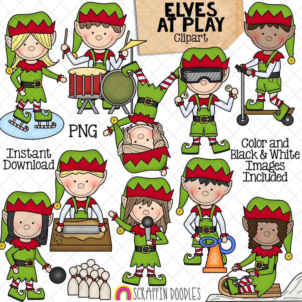 Elf Playing Elves at Play ClipArt - North Pole - Christmas - Elf - Drummer - Singi ...