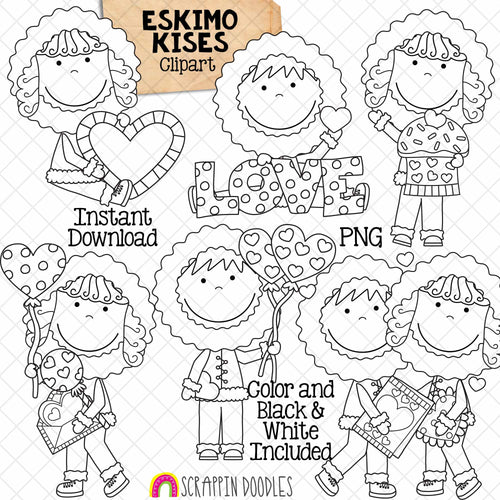 Eskimo Kisses Clip Art - Valentines Day ClipArt - Valentine Winter Graphics - Sweethearts - Cute Eskimos in Love - Commercial Use PNG
