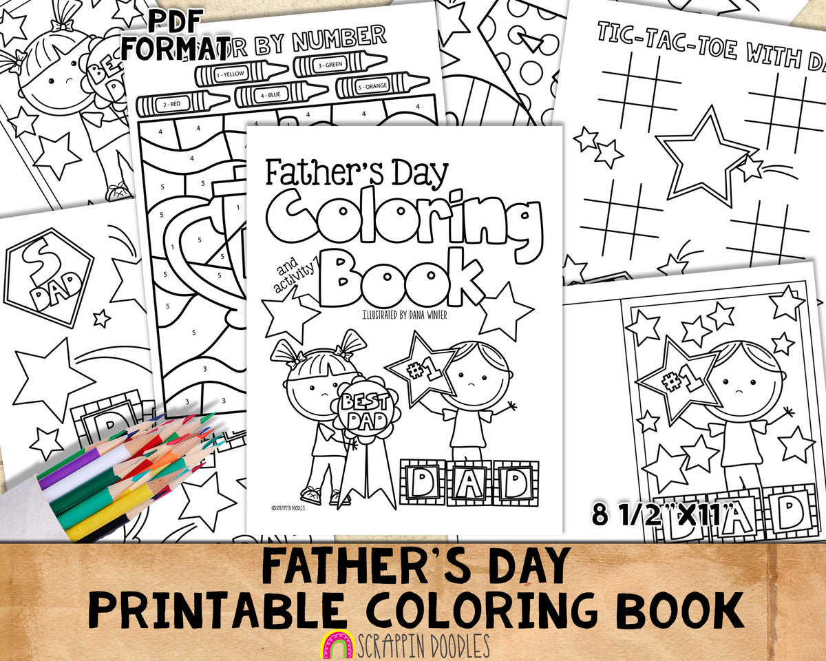 Father's Day Coloring and Activity Book - Kids Coloring Pages - Printable PDF Cards