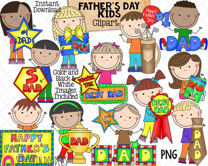 Father's Day Clip Art - Kids Gifts to Dad ClipArt - Papa - Fathers Day Gifts Sublimation Designs