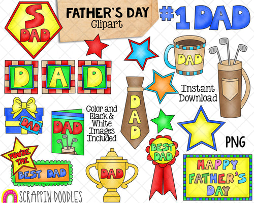 Father's Day Clip Art - Kids Gifts to Dad ClipArt - Papa - Fathers Day Gifts Sublimation Designs