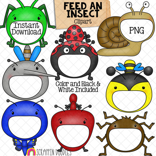 Feed An Insect ClipArt - Feeding Open Mouth Bugs - Grasshopper - Snail - Butterfly - Bee - Spider - Create a Game - Create a Game - Commercial Use PNG