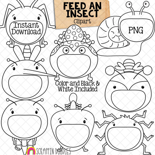 Feed An Insect ClipArt - Feeding Open Mouth Bugs - Grasshopper - Snail - Butterfly - Bee - Spider - Create a Game - Create a Game - Commercial Use PNG