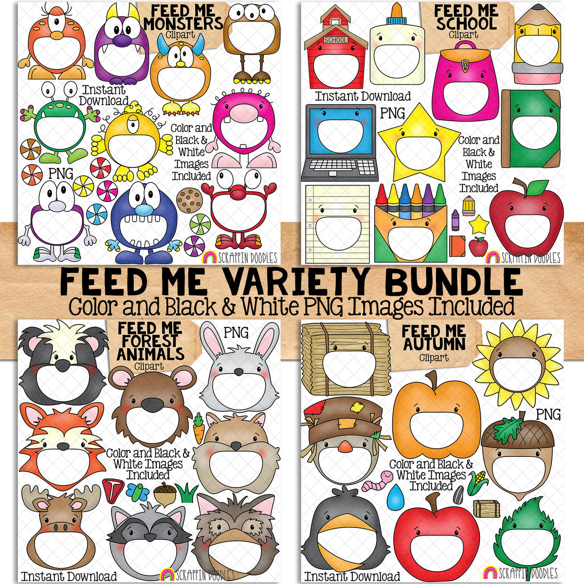 Feed Me Variety ClipArt Bundle - School - Monsters - Autumn - Forest Animals