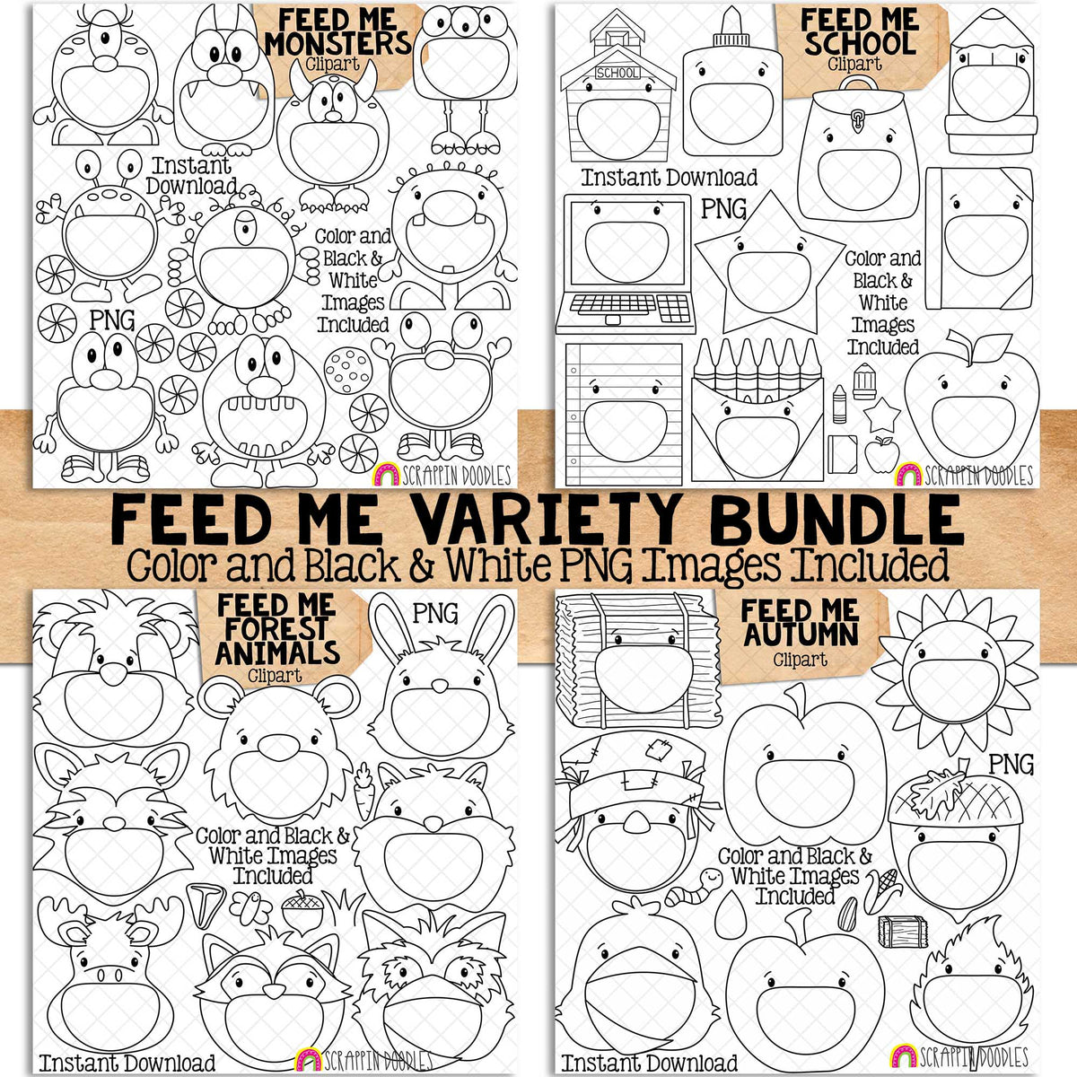 Feed Me Variety ClipArt Bundle - School - Monsters - Autumn - Forest Animals