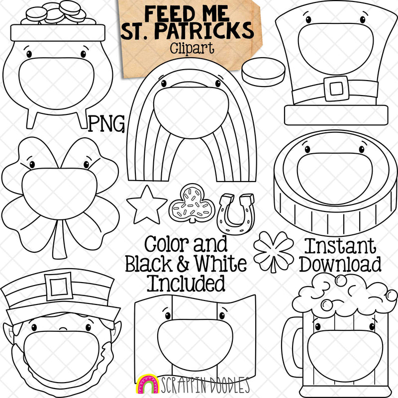 Feed Me St. Patrick's Day ClipArt - Feeding Open Mouth - Pot of Gold - Coin - Rainbow - Leprechaun - Irish Flag - Clover - Create a Game