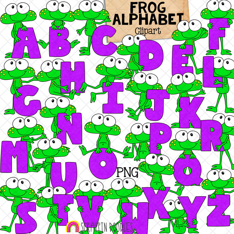 Frog Alphabet Clip Art - Holding Letters Clipart - Spring Titles - Seasonal Headers - Commercial Use PNG Sublimation
