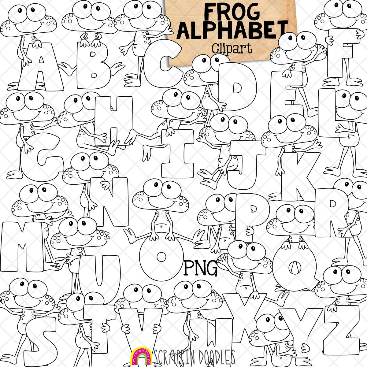 Frog Alphabet Clip Art - Holding Letters Clipart - Spring Titles - Seasonal Headers - Commercial Use PNG Sublimation