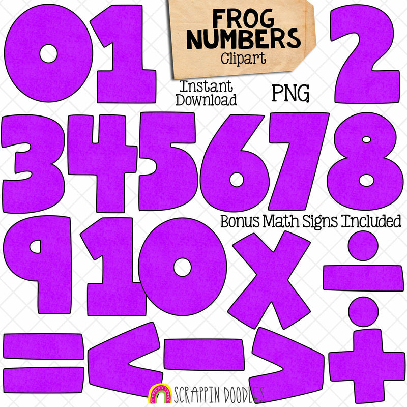 Frog Numbers Clip Art - Frogs Holding Numbers Clipart - Spring Titles - Seasonal Math Signs - Commercial Use PNG Sublimation