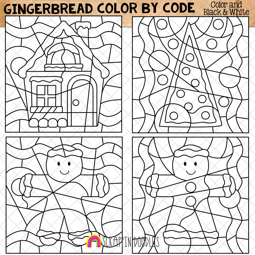 Gingerbread Color by Code Templates - Ginger Bread Cookie Colour by Nu ...