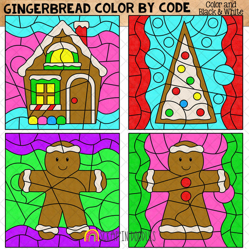 Gingerbread Color by Code Templates - Ginger Bread Cookie Colour by Number