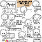 Gingerbread Reading ClipArt - Ginger Bread School - Cute Christmas Cookie Clip Art - Library Book Cookies - Commercial Use PNG Sublimation