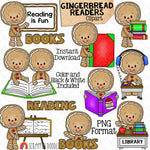 Gingerbread Reading ClipArt - Ginger Bread School - Cute Christmas Cookie Clip Art - Library Book Cookies - Commercial Use PNG Sublimation