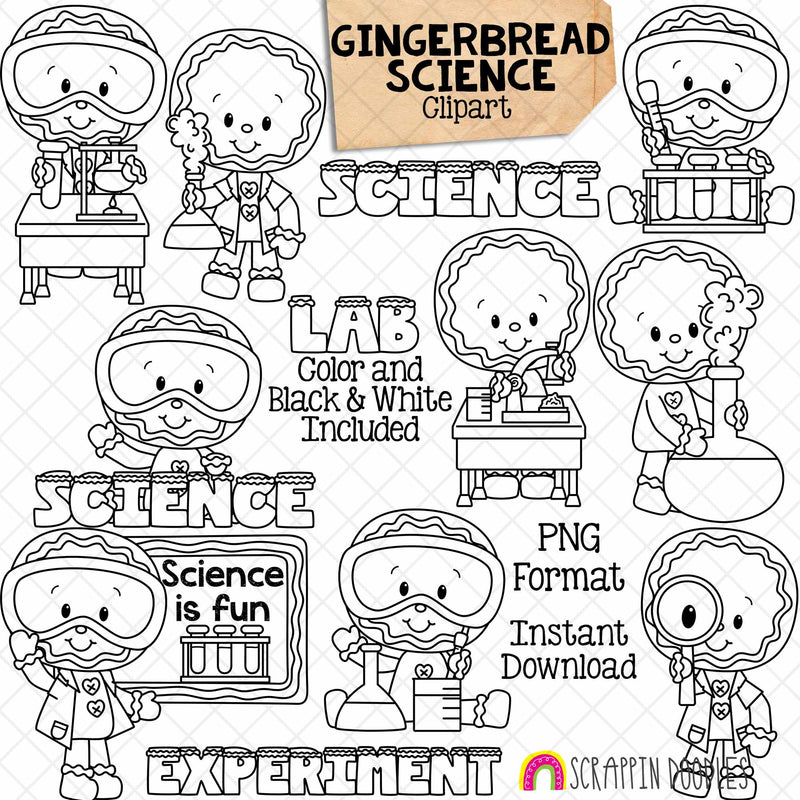 Gingerbread Science ClipArt - Ginger Bread School - Cute Christmas Cookie Clip Art - Lab Experiment Cookies - Commercial Use PNG Sublimation