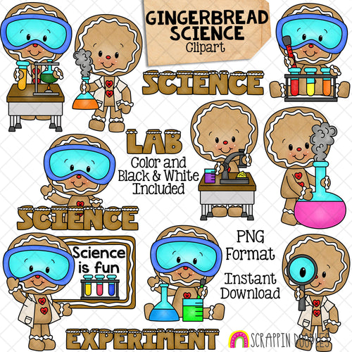Gingerbread Science ClipArt - Ginger Bread School - Cute Christmas Cookie Clip Art - Lab Experiment Cookies - Commercial Use PNG Sublimation
