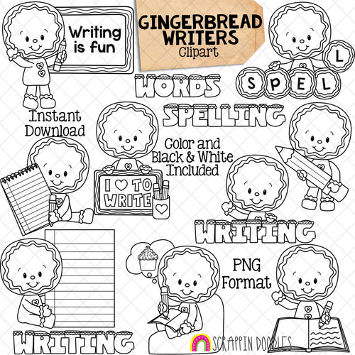 Gingerbread Writing ClipArt - Ginger Bread School - Cute Christmas Cookie Clip Art - Spelling Words Cookies - Commercial Use PNG Sublimation