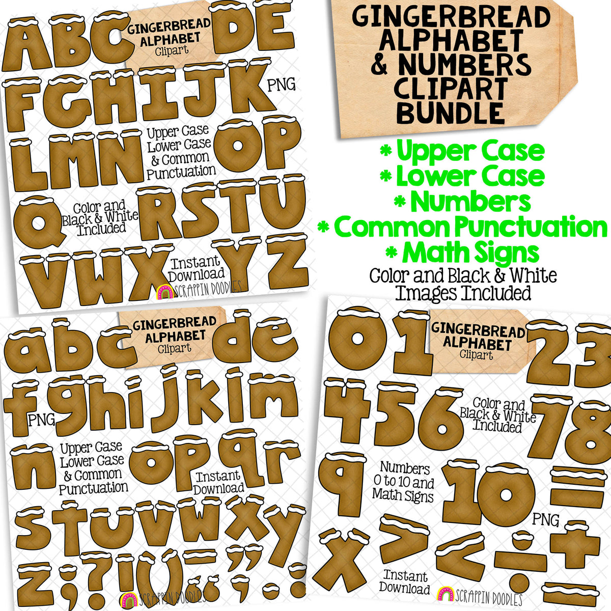 Gingerbread Alphabet ClipArt - Gingerbread Cookie Letters Clip Art - Numbers - Math Signs - Punctuation - Instant Download Sublimation Graphics