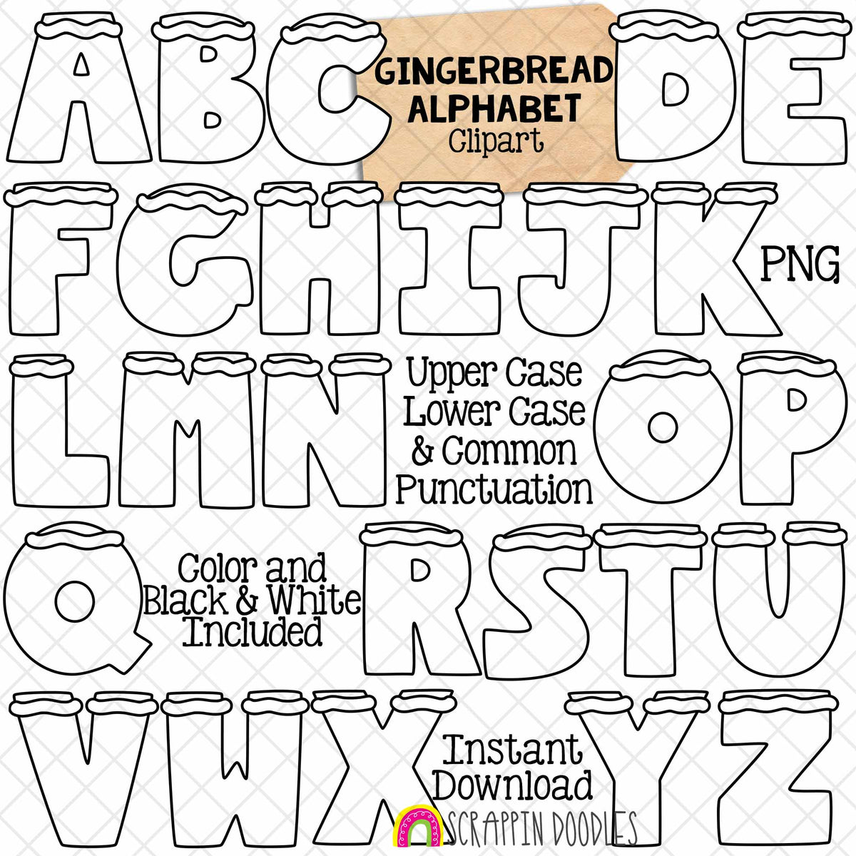 Gingerbread Alphabet ClipArt - Gingerbread Cookie Letters Clip Art - Numbers - Math Signs - Punctuation - Instant Download Sublimation Graphics