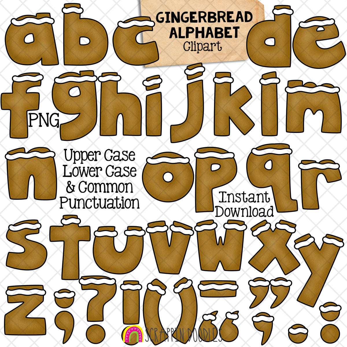 Gingerbread Alphabet ClipArt - Gingerbread Cookie Letters Clip Art - Numbers - Math Signs - Punctuation - Instant Download Sublimation Graphics