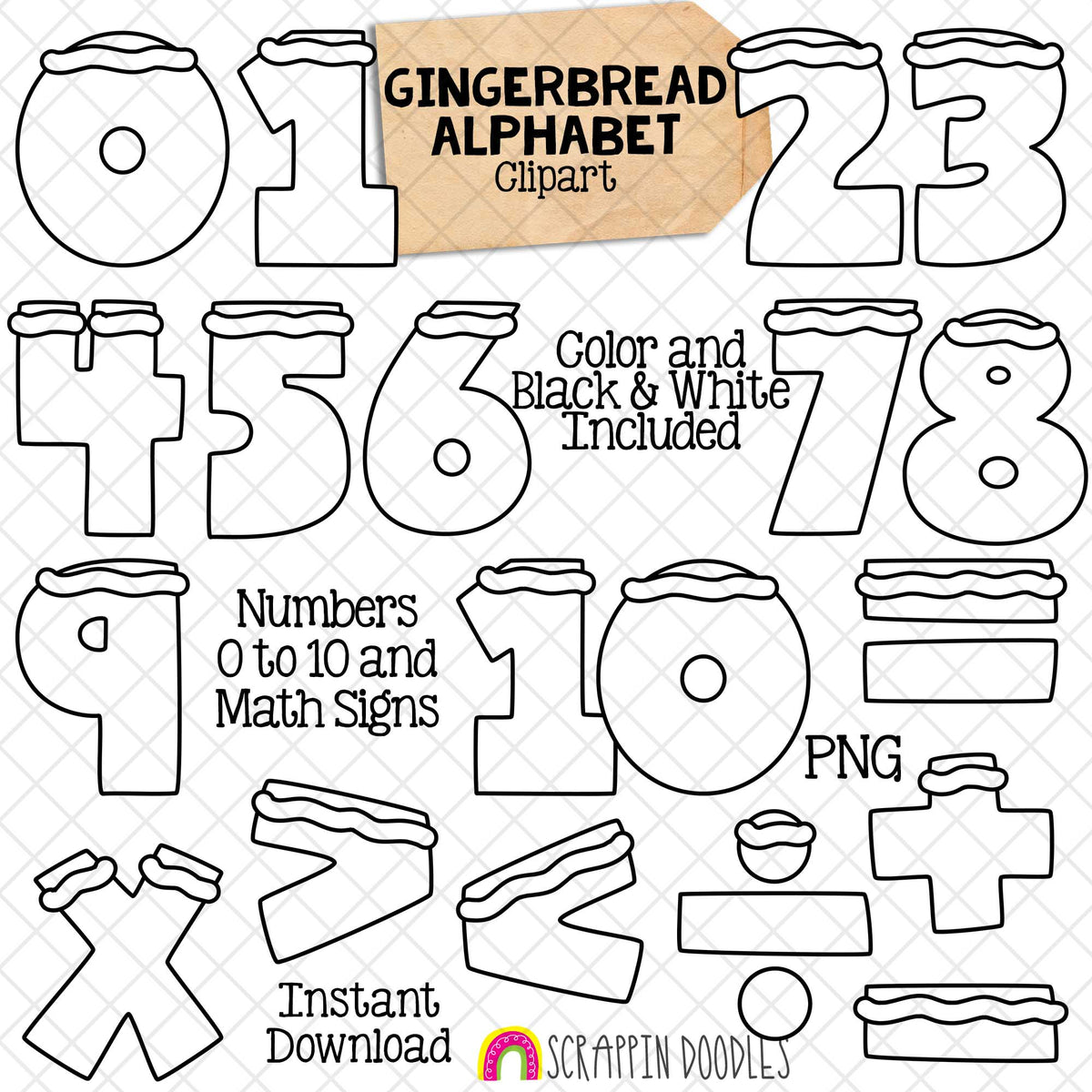Gingerbread Alphabet ClipArt - Gingerbread Cookie Letters Clip Art - Numbers - Math Signs - Punctuation - Instant Download Sublimation Graphics