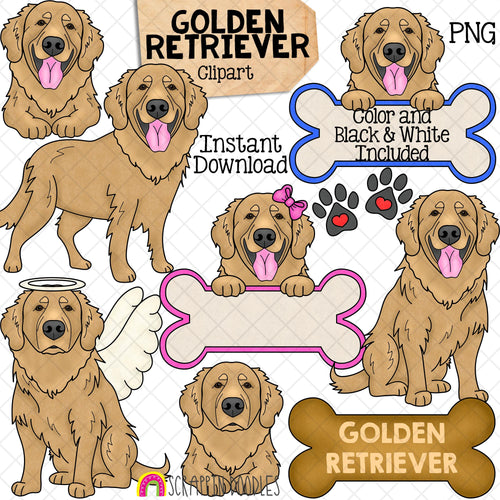 Golden Retriever ClipArt - Labrador Retriever Drawings - Angel Dog - Paw Prints - Dog Bone Sign - Commercial Use PNG Sublimation