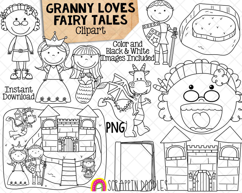 Granny Loves Fairy Tales Clip Art - Old Lady Swallowed Dragon Graphics Commercial Use PNG