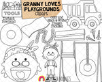 Granny Loves Playgrounds Clip Art - There was an old lady that swallowed a truck - Commercial Use PNG