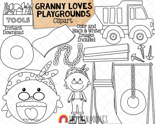Granny Loves Playgrounds Clip Art - There was an old lady that swallowed a truck - Commercial Use PNG