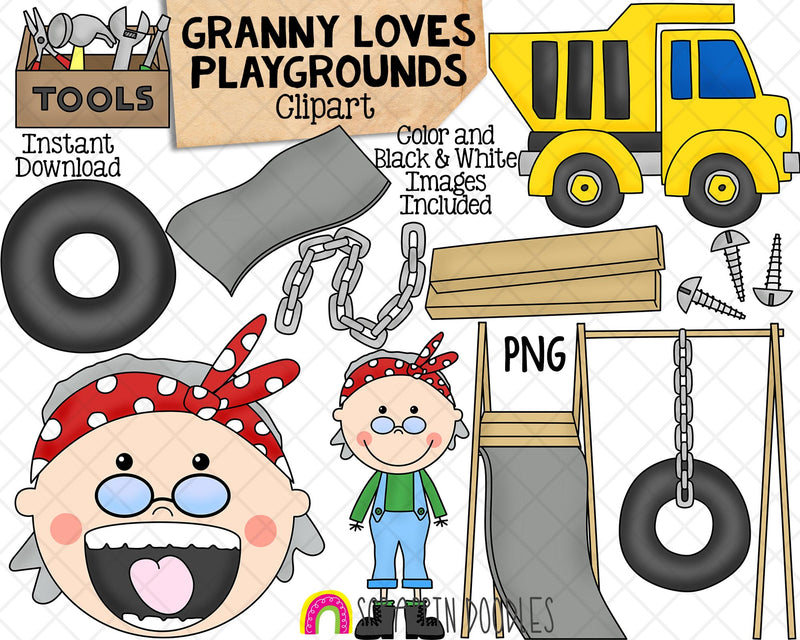 Granny Loves Playgrounds Clip Art - There was an old lady that swallowed a truck - Commercial Use PNG