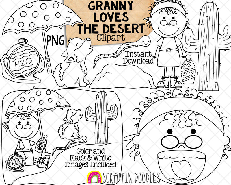 Granny Loves The Desert Clip Art - Old Lady Swallowed a Cactus Graphics - Read Along Commercial Use PNG