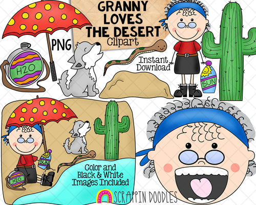 Granny Loves The Desert Clip Art - Old Lady Swallowed a Cactus Graphics - Read Along Commercial Use PNG