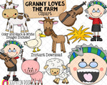 Granny Loves The Farm Clip Art - There Was an Old Ladt Swallowed a Cow - Commercial Use PNG