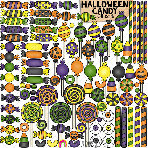 Halloween Candy ClipArt - Candy Corn - Jelly Bean - Eyeballs - Jack O Lantern Lollipop - Hand Drawn PNG Download