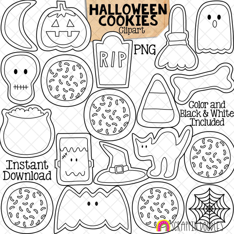 Halloween Cookies ClipArt - Baking - Sprinkle Cookie - Ghost - Sweets - Food - Black Cat - Candy Corn - Skull - CU PNG - Hand Drawn