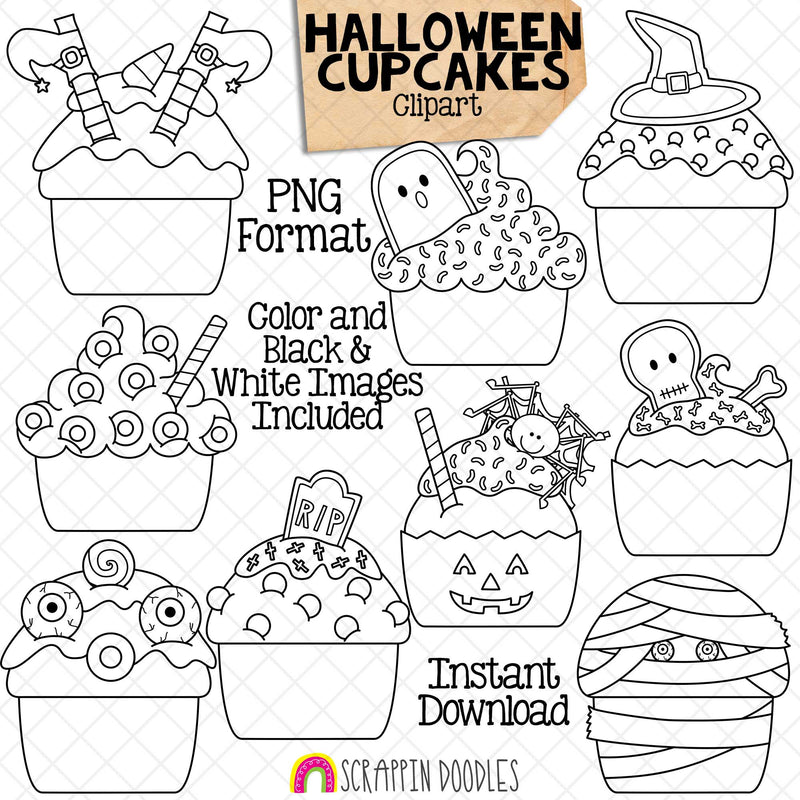 Halloween Cupcakes ClipArt - Mummy Cakes - Witch - Spooky - Graveyard - Commercial Use PNG Sublimation