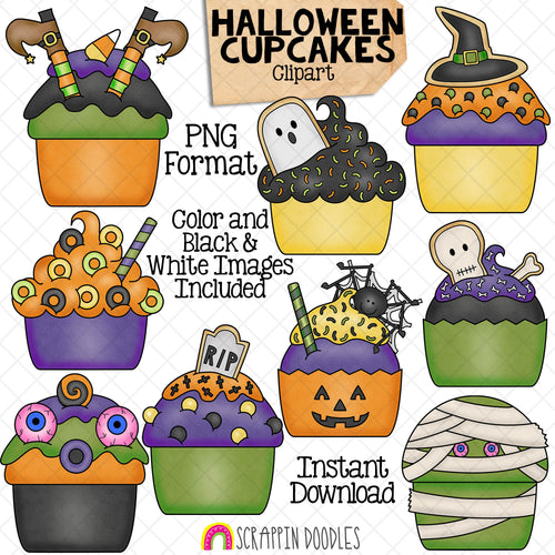 Halloween Cupcakes ClipArt - Mummy Cakes - Witch - Spooky - Graveyard - Commercial Use PNG Sublimation