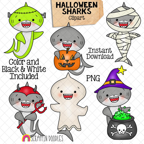 Halloween Sharks Clip Art - Grey Shark Clipart - Baby Shark - Commercial Use PNG Sublimation