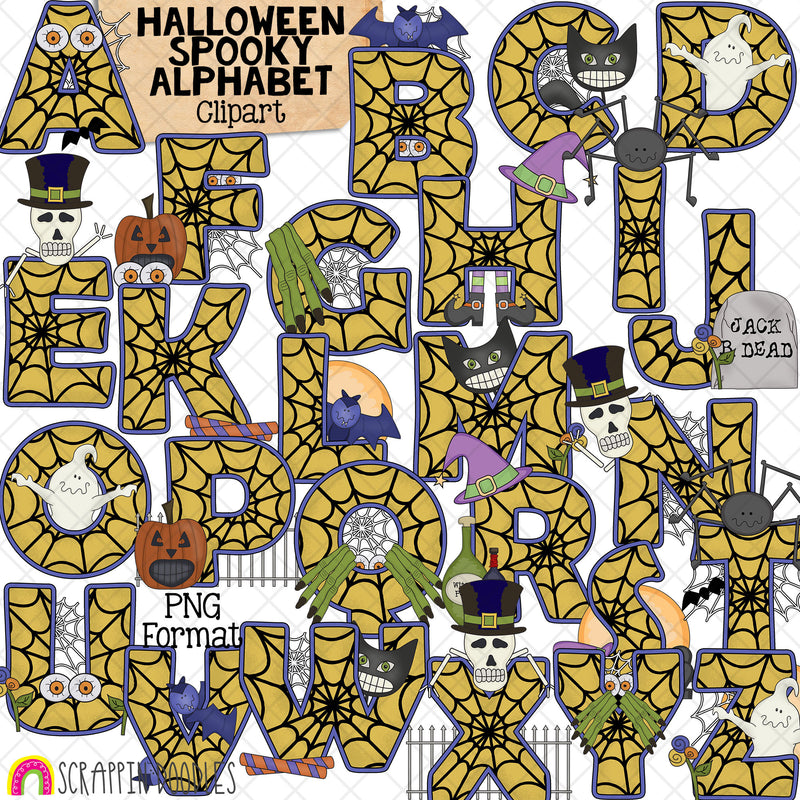 Spooky Crew Alphabet - Halloween Letters - Upper Case - Ghosts - Witch - Zombie - Commercial Use PNG - Hand Drawn Images