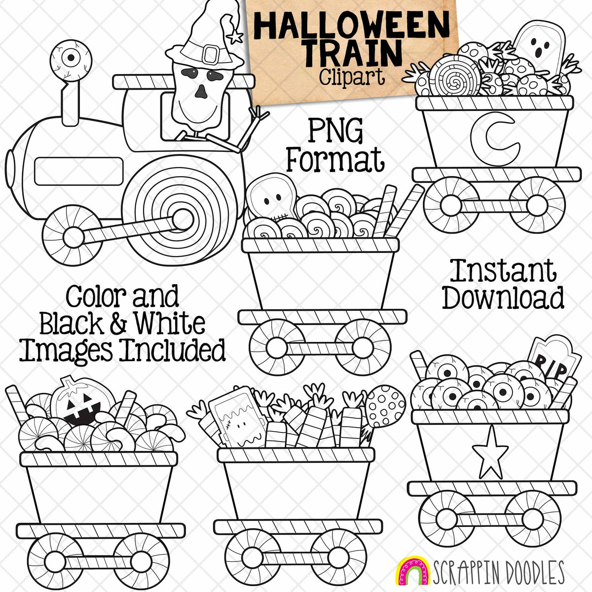 Halloween Candy Train - Railway - Skeleton Conductor - Cookies - Sweets - CU PNG Sublimation