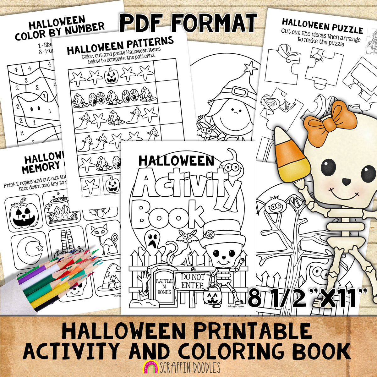 Halloween Activity and Coloring Book - Mazes - Tracing - Puzzle - Patterns - Color By Number - Memory Games - Kids Crafts Printable PDF