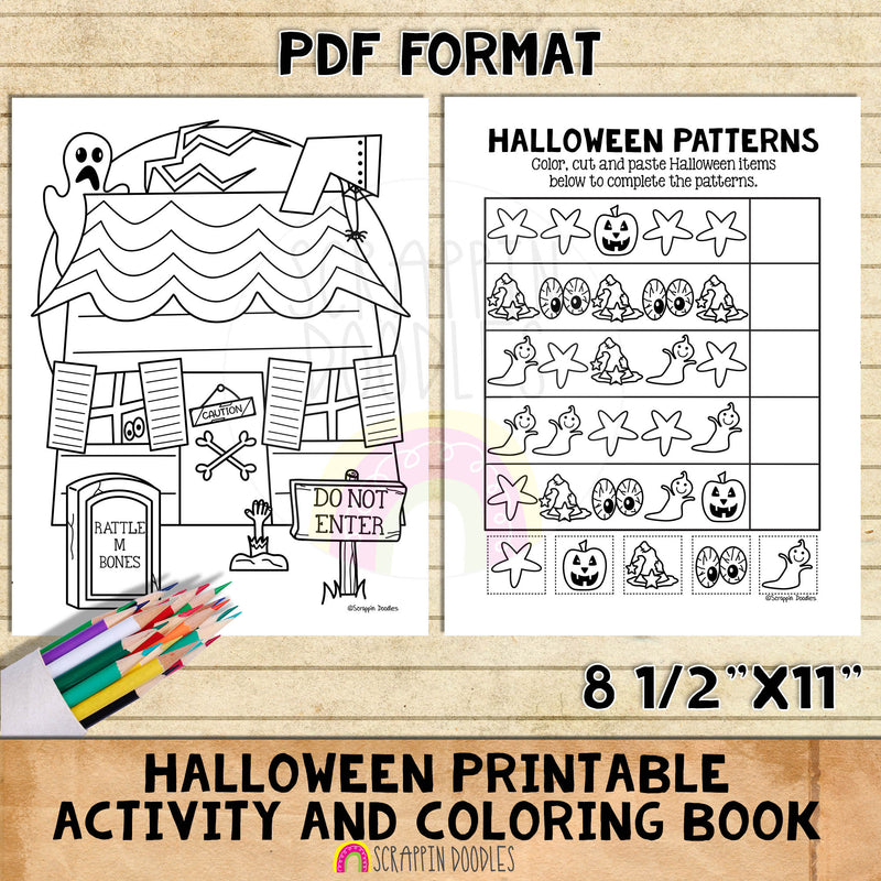 Halloween Activity and Coloring Book - Mazes - Tracing - Puzzle - Patterns - Color By Number - Memory Games - Kids Crafts Printable PDF