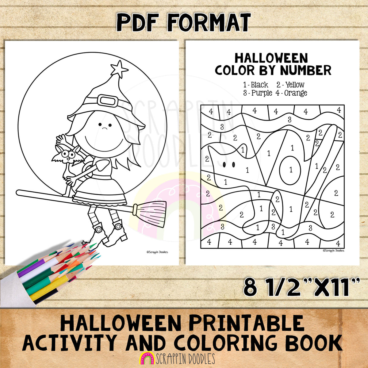 Halloween Activity and Coloring Book - Mazes - Tracing - Puzzle - Patterns - Color By Number - Memory Games - Kids Crafts Printable PDF
