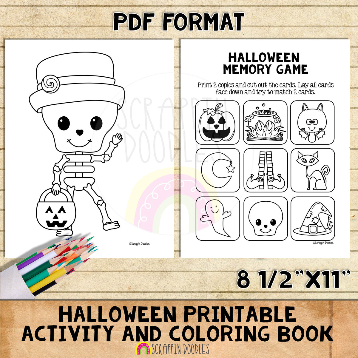 Halloween Activity and Coloring Book - Mazes - Tracing - Puzzle - Patterns - Color By Number - Memory Games - Kids Crafts Printable PDF