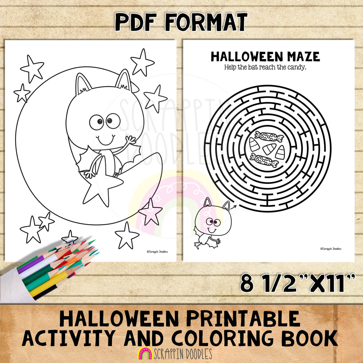 Halloween Activity and Coloring Book - Mazes - Tracing - Puzzle - Patterns - Color By Number - Memory Games - Kids Crafts Printable PDF