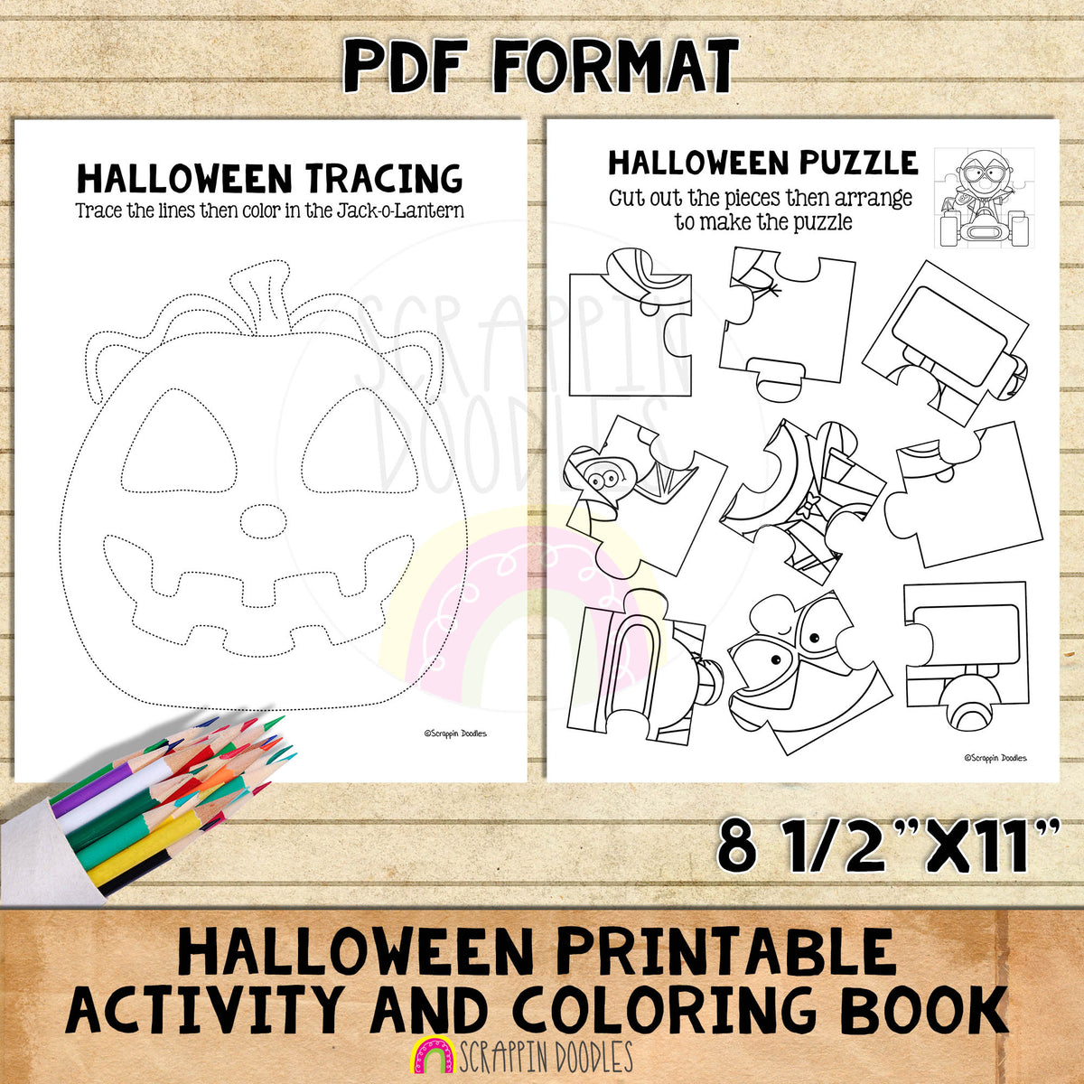 Halloween Activity and Coloring Book - Mazes - Tracing - Puzzle - Patterns - Color By Number - Memory Games - Kids Crafts Printable PDF
