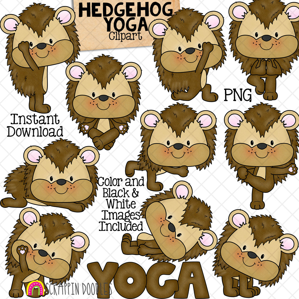 Hedgehog Yoga ClipArt - Cute Hedgehogs Posing Graphics - Card Making - Digital Paper Crafts - Commercial Use - PNG