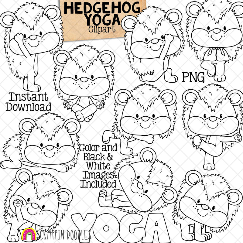 Hedgehog Yoga ClipArt - Cute Hedgehogs Posing Graphics - Card Making - Digital Paper Crafts - Commercial Use - PNG