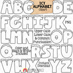 Icy Alphabet ClipArt - Snowy Ice Letters Clip Art - Numbers - Punctuation - PNG Graphics - Math Signs - Instant Download Sublimation Graphics