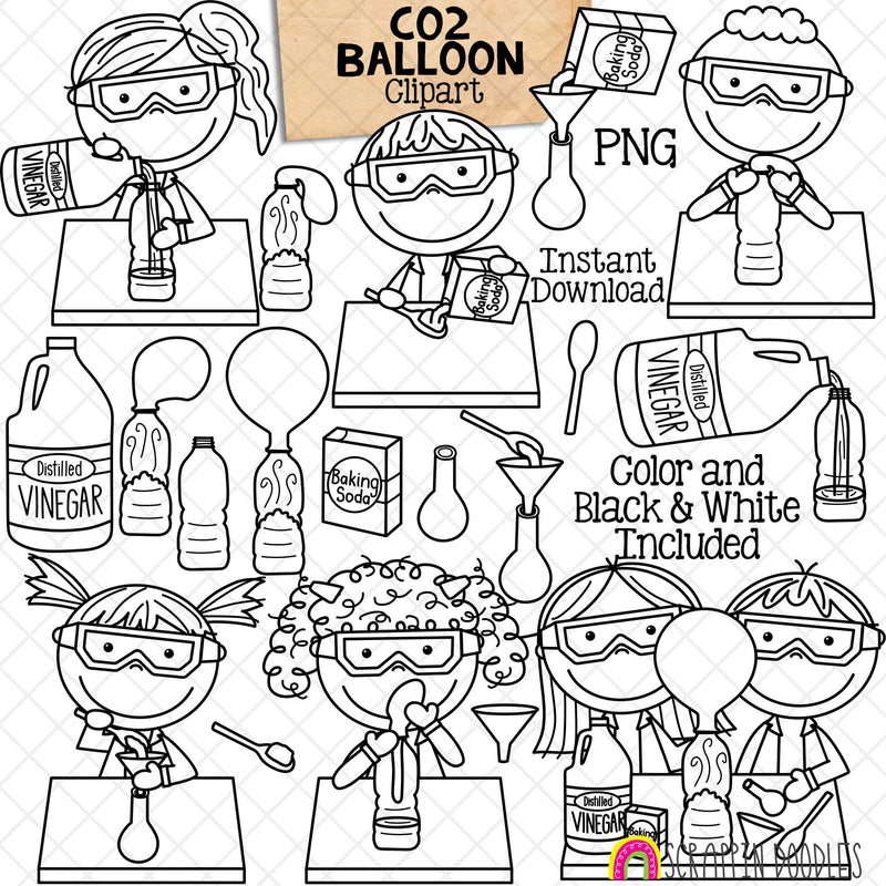 Inflating Balloon with CO2 Clip Art - Carbon Dioxide Experiments - Scientist - Vinegar - Kids Science - Baking Soda - CU PNG Sublimation